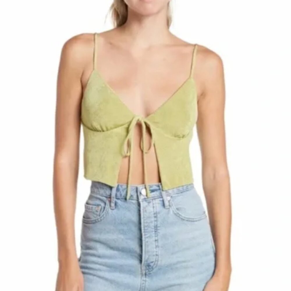 *NWT* Elodie Lime Green Open Front Tie Crop Top, Cropped Cami Y2K Summer Boho